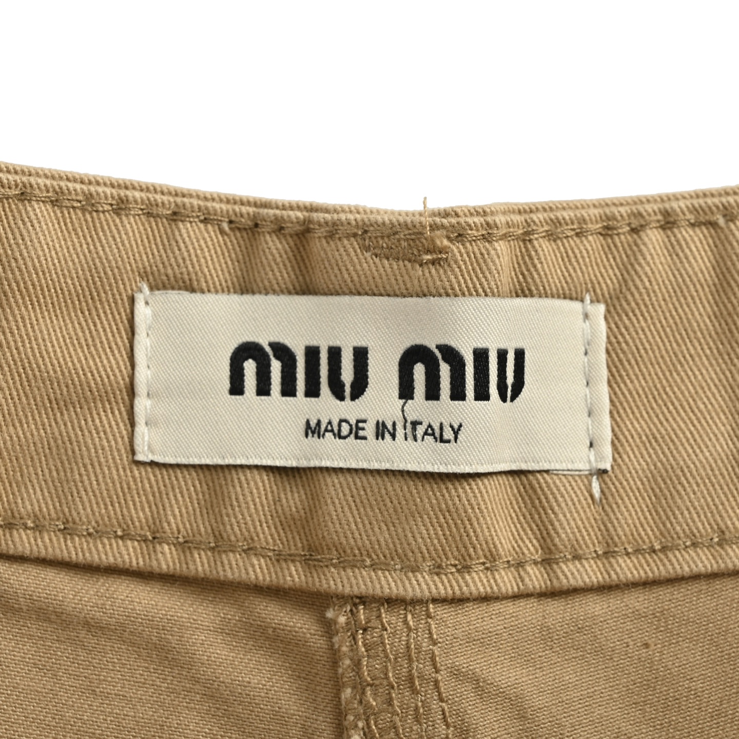 Miu Miu/缪缪 卡其后袋字伐木工装长裤-High Quatity Cheap Brand wholesale wholesaler seller Clothes Bags handbags Sneakers Top Fashion Clothing Shoes from China Factory Chinese suppliers best Quality Beautiful Price Miu Miu/缪缪 卡其后袋字伐木工装长裤