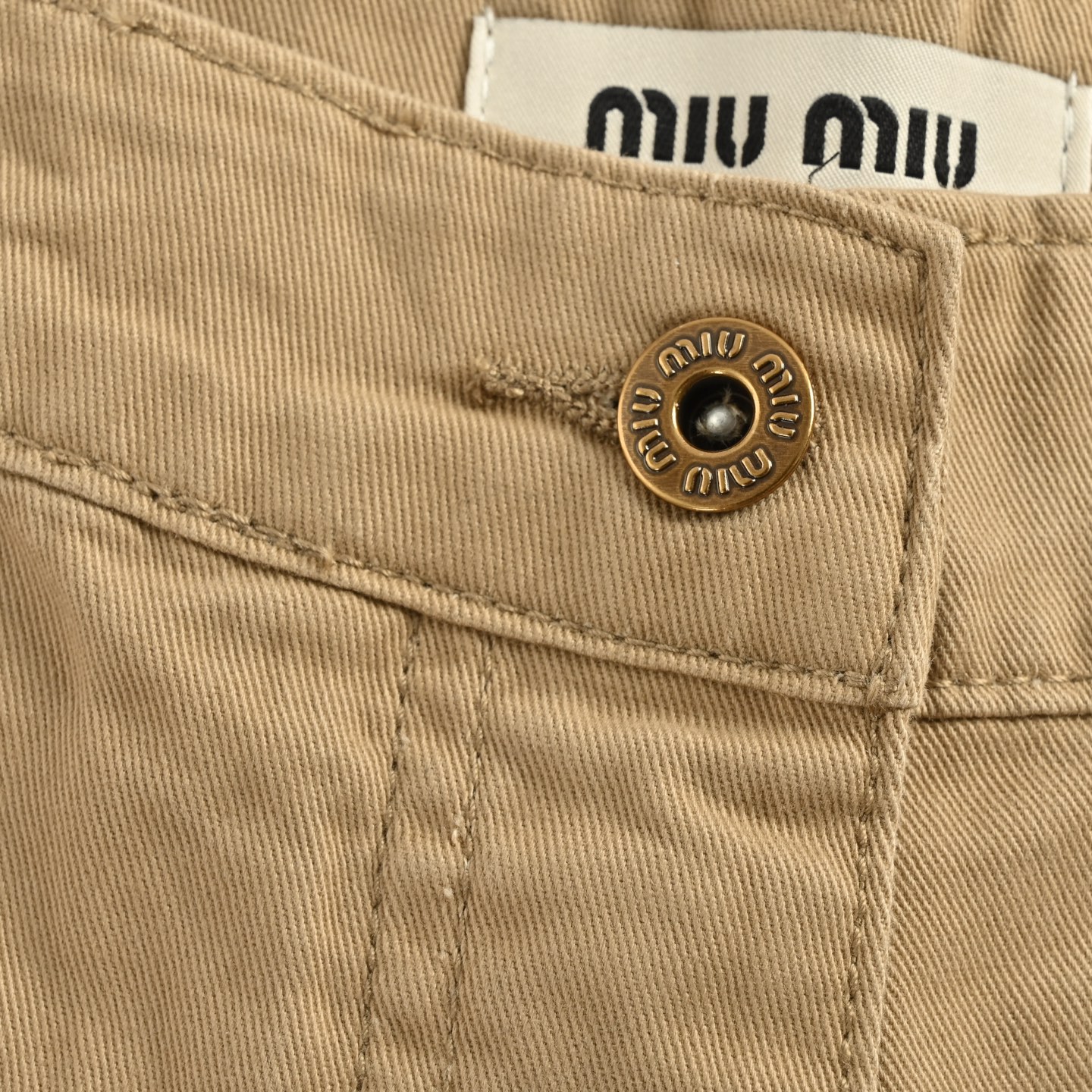 Miu Miu/缪缪 卡其后袋字伐木工装长裤-High Quatity Cheap Brand wholesale wholesaler seller Clothes Bags handbags Sneakers Top Fashion Clothing Shoes from China Factory Chinese suppliers best Quality Beautiful Price Miu Miu/缪缪 卡其后袋字伐木工装长裤