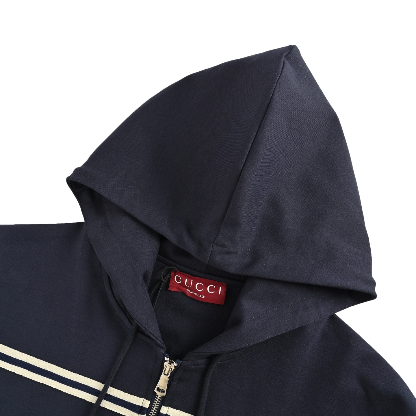 Gucci/古驰 白色横条织带刺绣拉链连帽外套