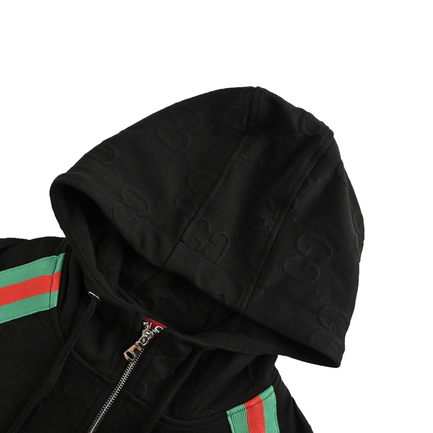 Gucci/古驰 25Fw 双G暗纹提花红绿织带套装拉链外套