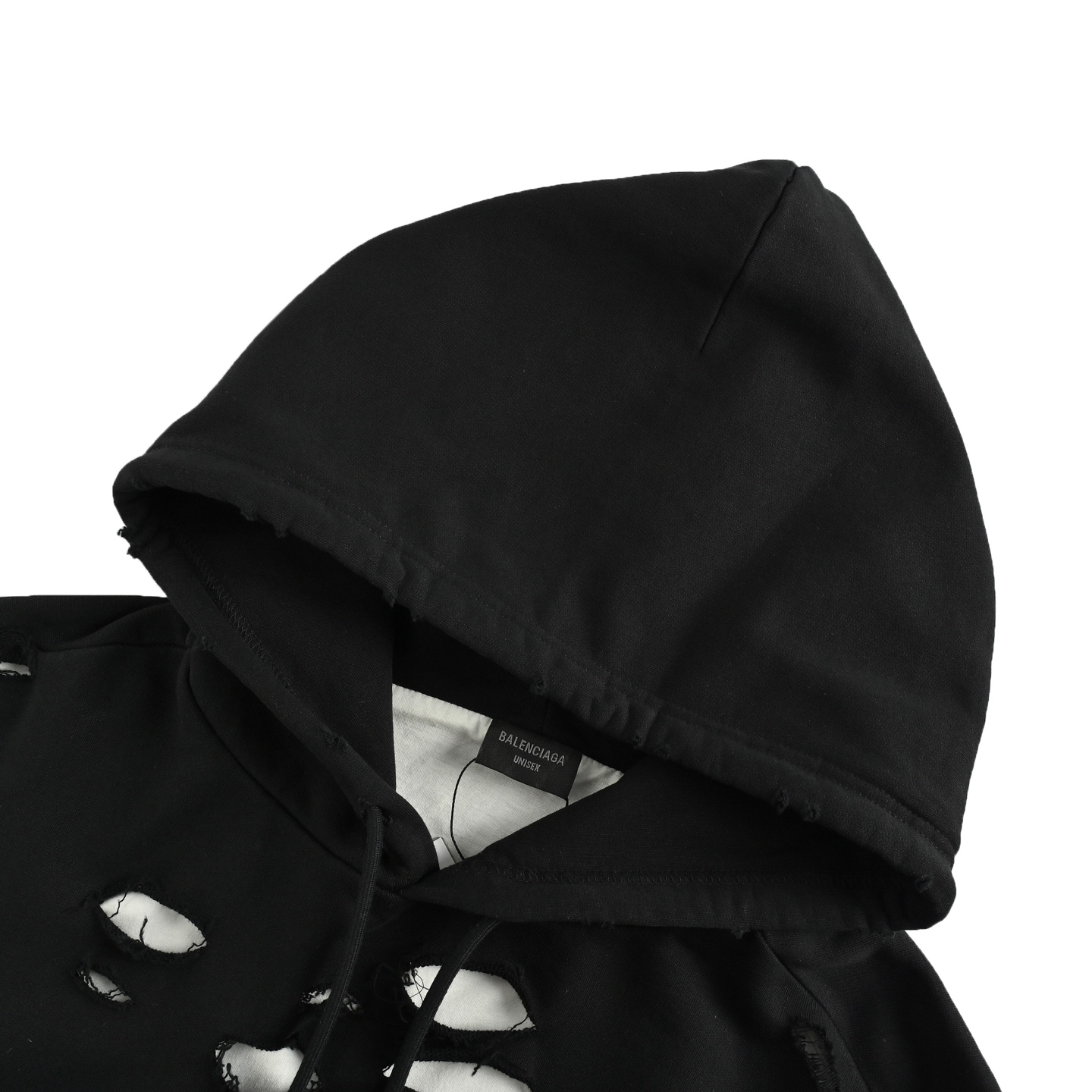 Balenciaga/巴黎世家 爆裂字母印花双层破洞连帽卫衣