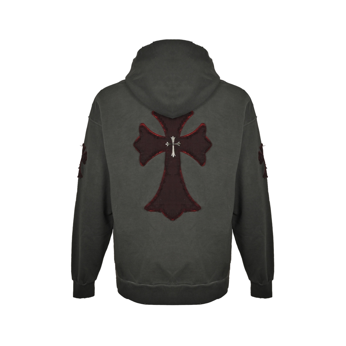 Chrome Hearts/克罗心 25Fw 贴布十字架水洗做旧连帽卫衣 反底炒灰
