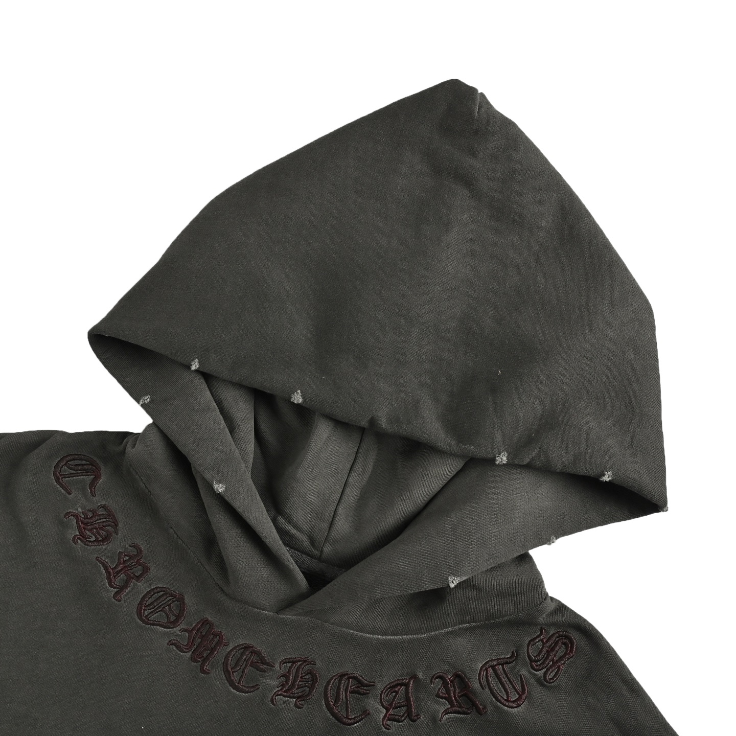 Chrome Hearts/克罗心 25Fw 贴布十字架水洗做旧连帽卫衣 反底炒灰