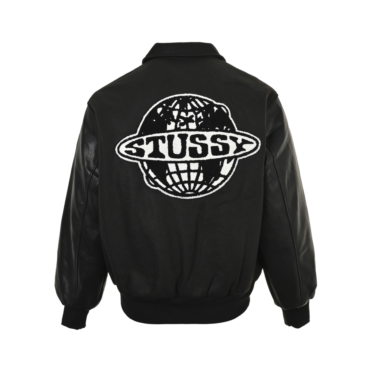 Stussy/斯图西 徽标刺绣植绒雪尼尔图案皮质夹克外套