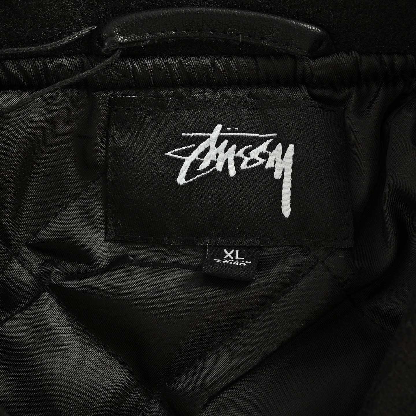Stussy/斯图西 徽标刺绣植绒雪尼尔图案皮质夹克外套