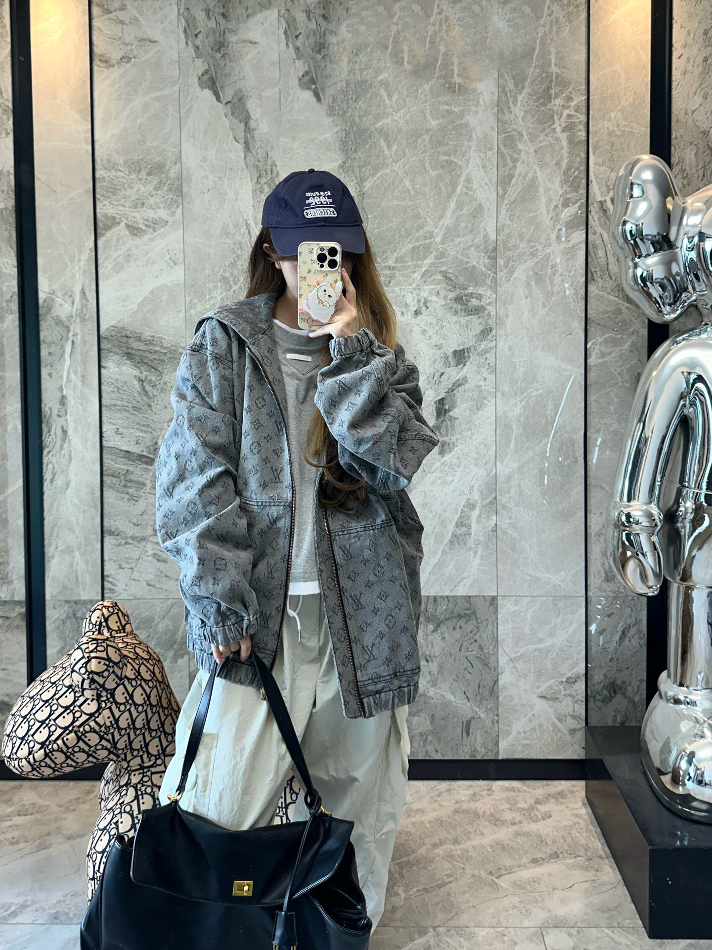 Louis/路易威登 25Fw 满印老花提花拉链连帽牛仔外套上身效果#