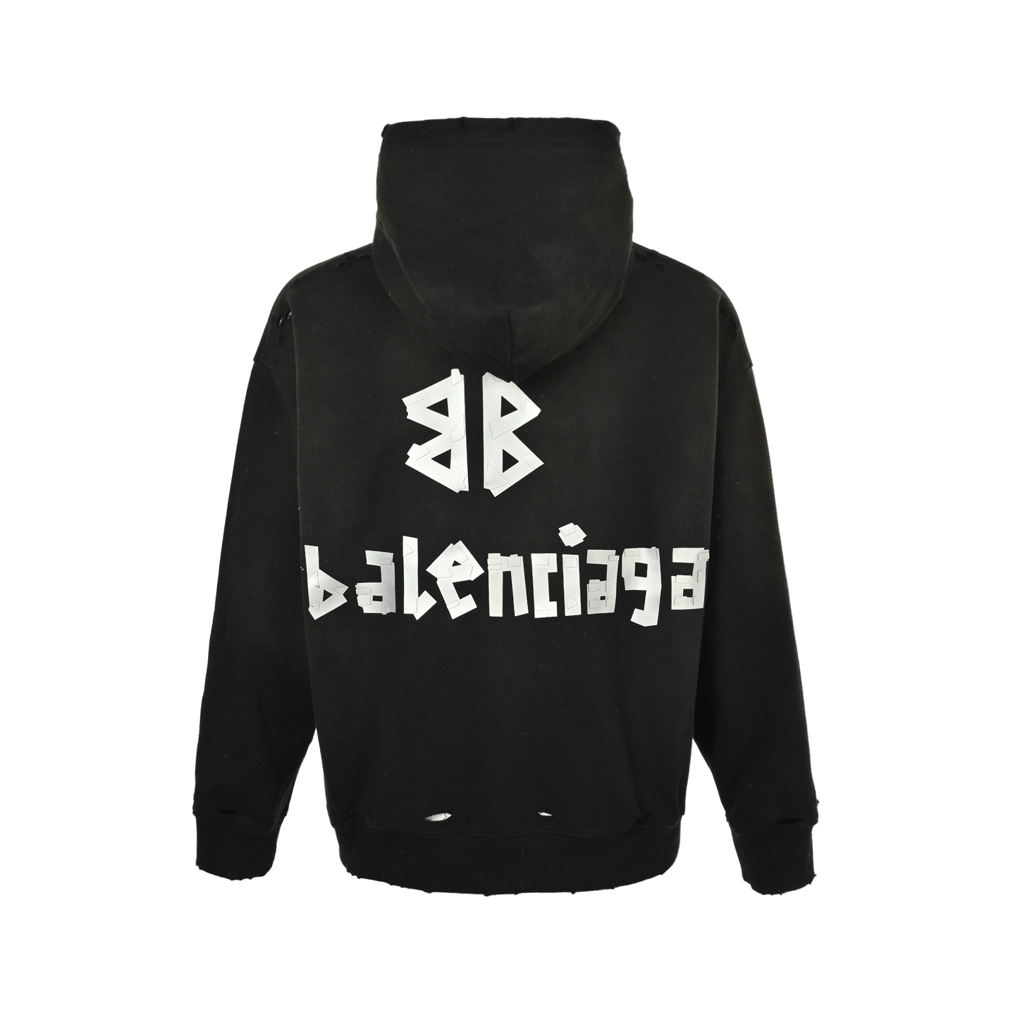 Balenciaga/巴黎世家 25Fw 立体胶带压胶水洗破洞连帽卫衣