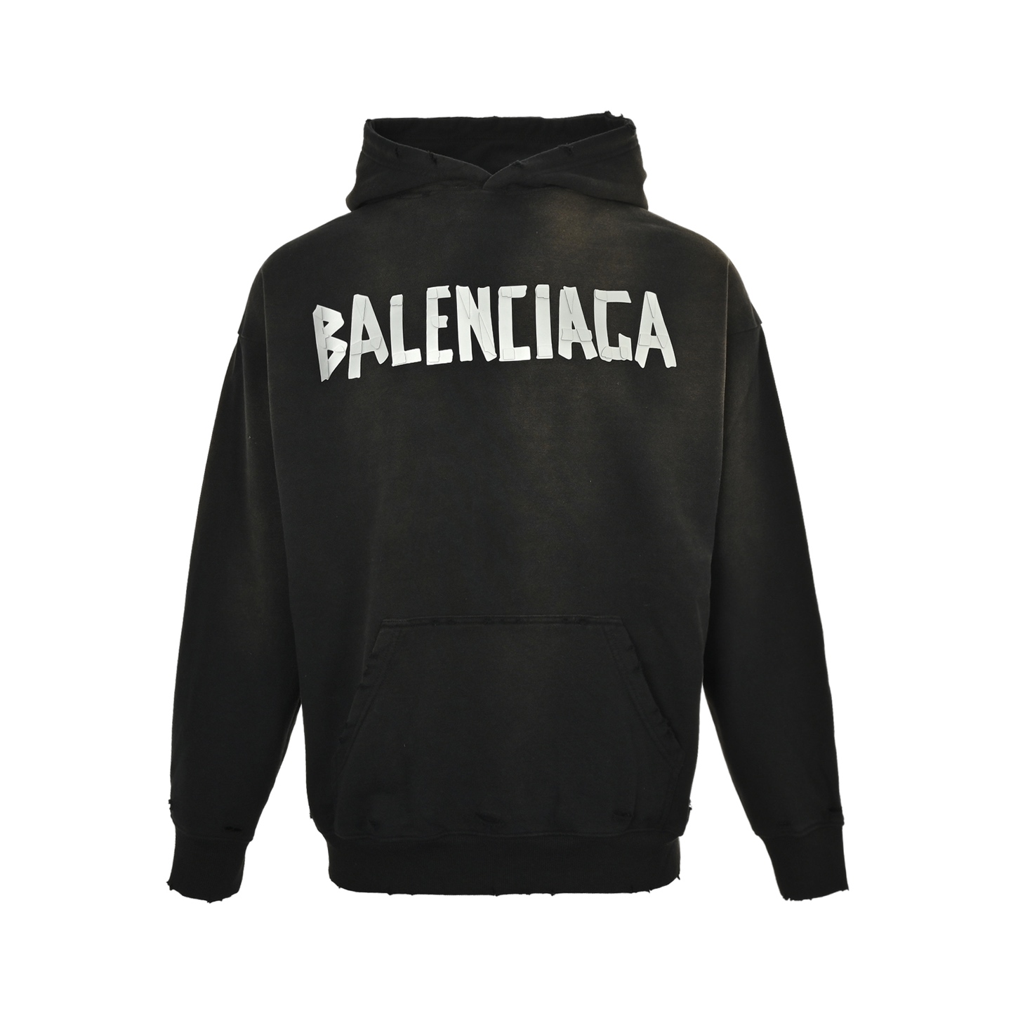 Balenciaga/巴黎世家 25Fw 立体胶带压胶水洗破洞连帽卫衣