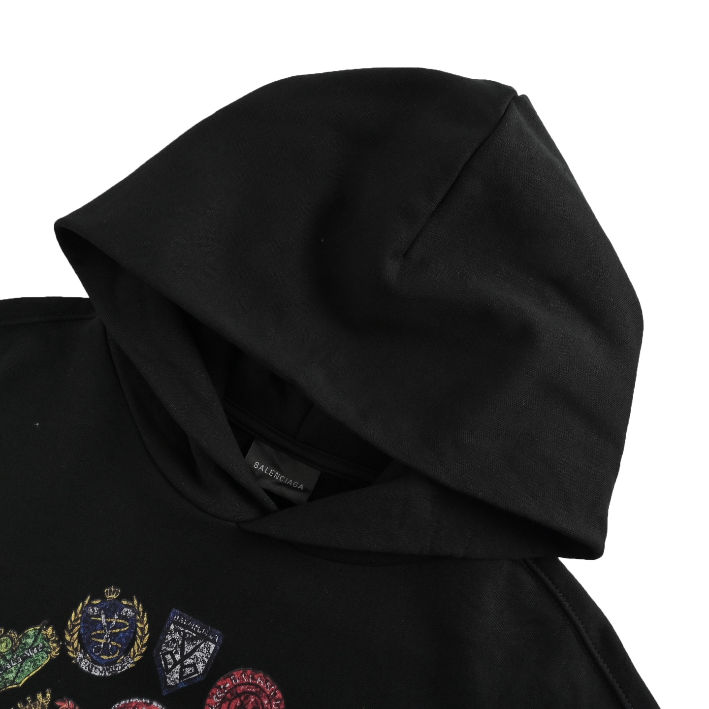Balenciaga/巴黎世家 徽章印花做旧连帽卫衣