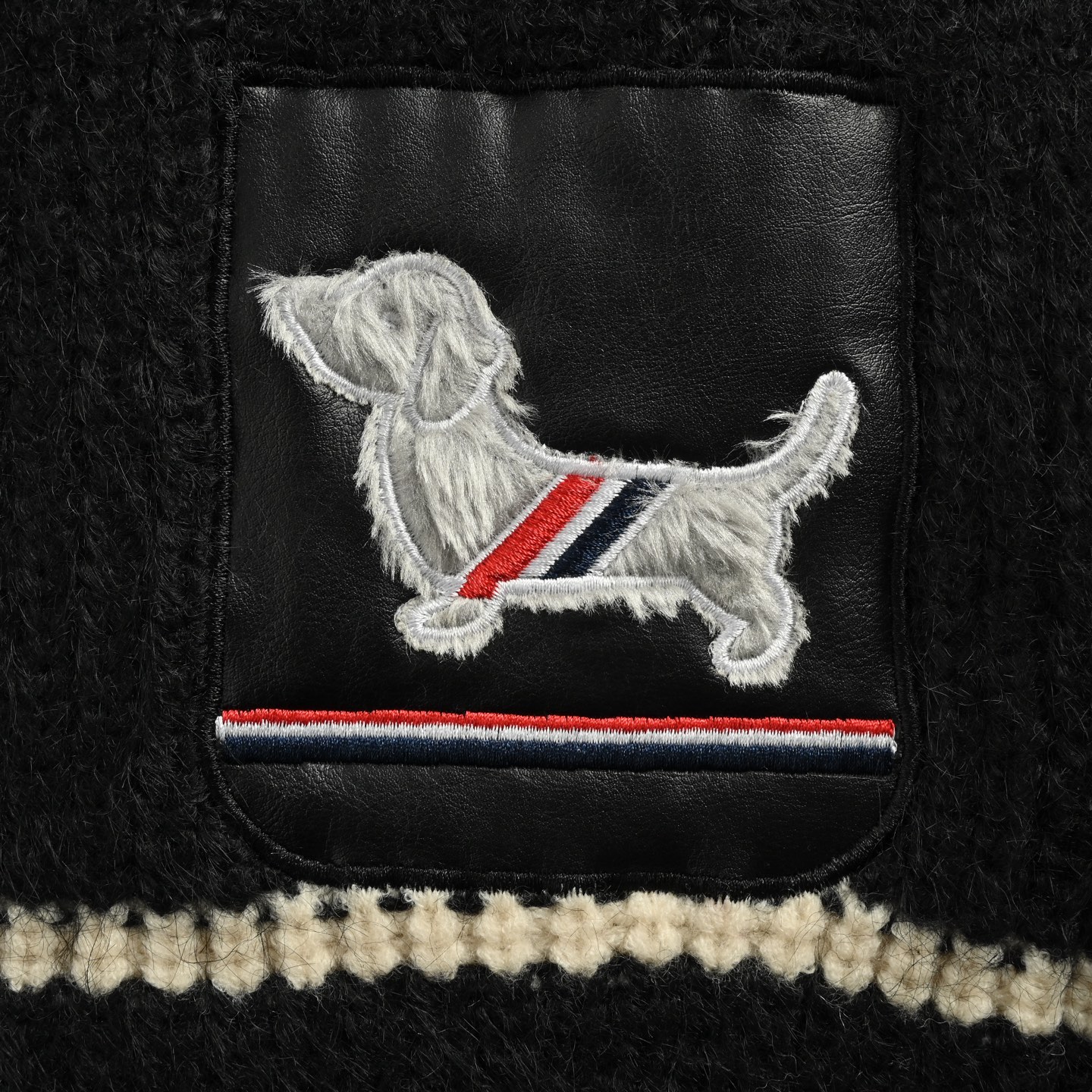 Thom Browne/汤姆布朗 25Fw 香肠狗条纹开衫连帽毛衣 黑色 米色