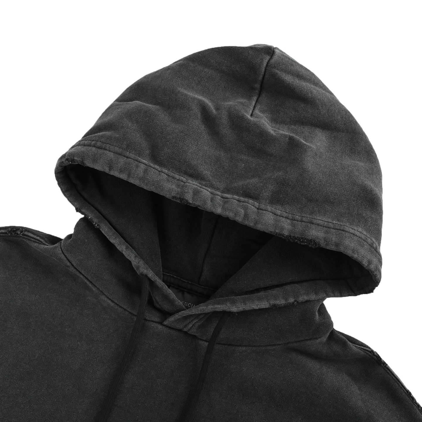 Balenciaga/巴黎世家 拼色字母印花水洗连帽卫衣洗水黑 花灰