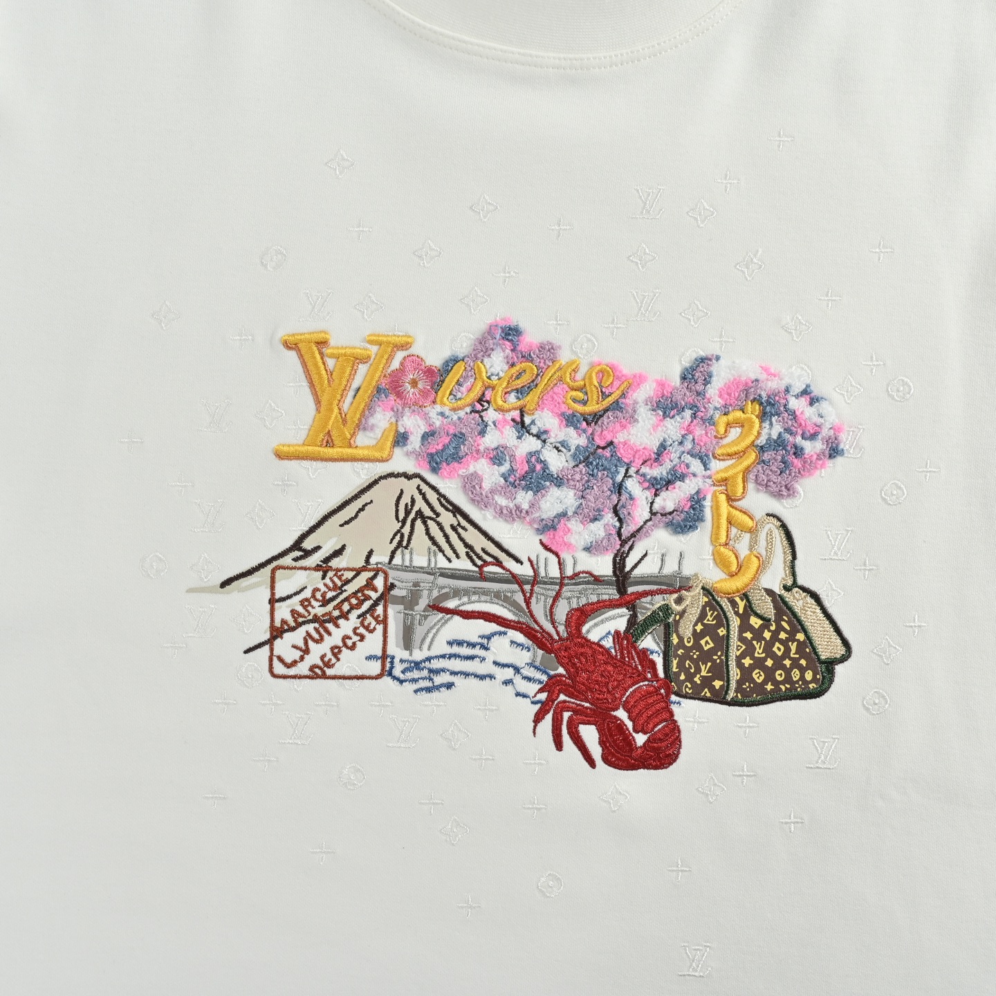 Louis Vuitton/路易威登 图案文化风景刺绣长袖T恤 黑色 白色