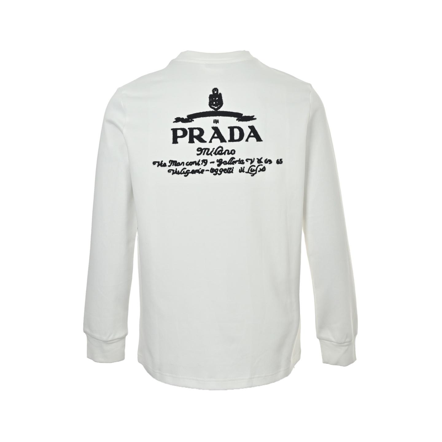 Prada/普拉达 25Fw 后背大logo徽标签名刺绣长袖T恤 黑色 白色