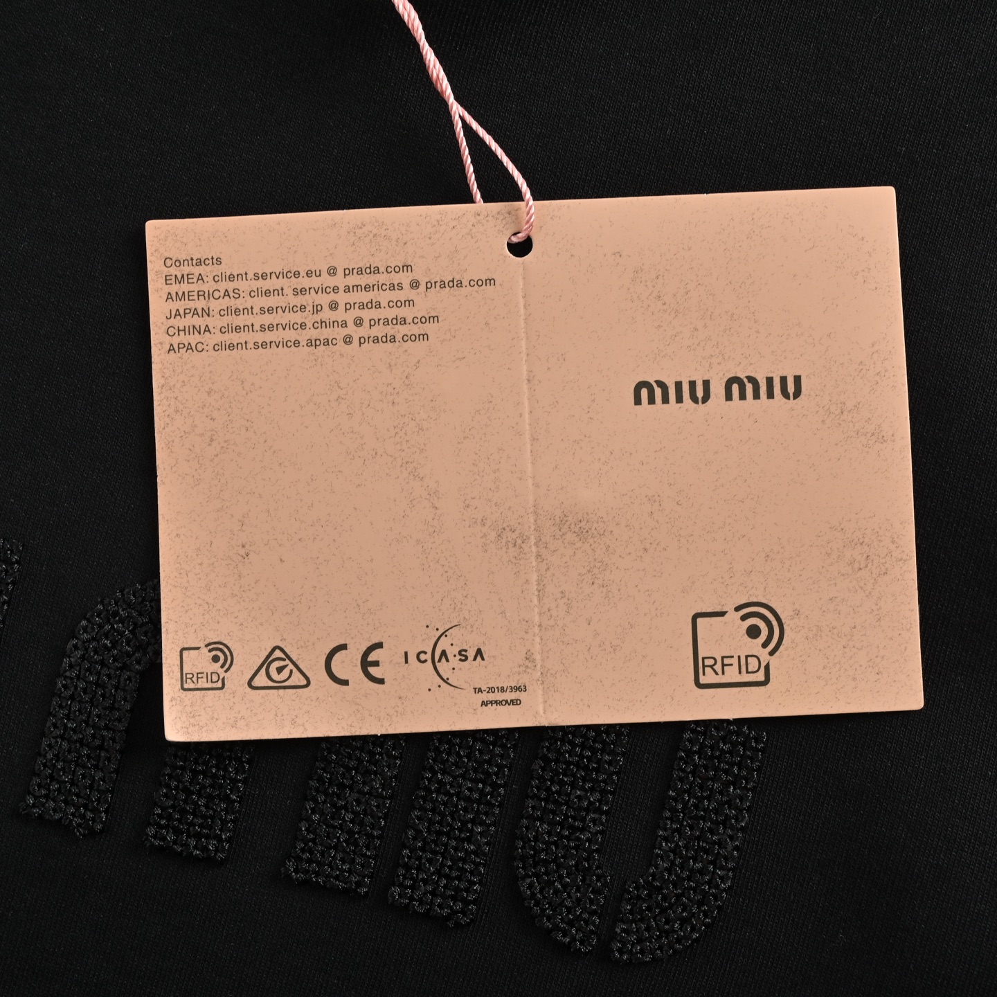 Miu Miu/缪缪 暗纹编织立体字母刺绣长袖T恤