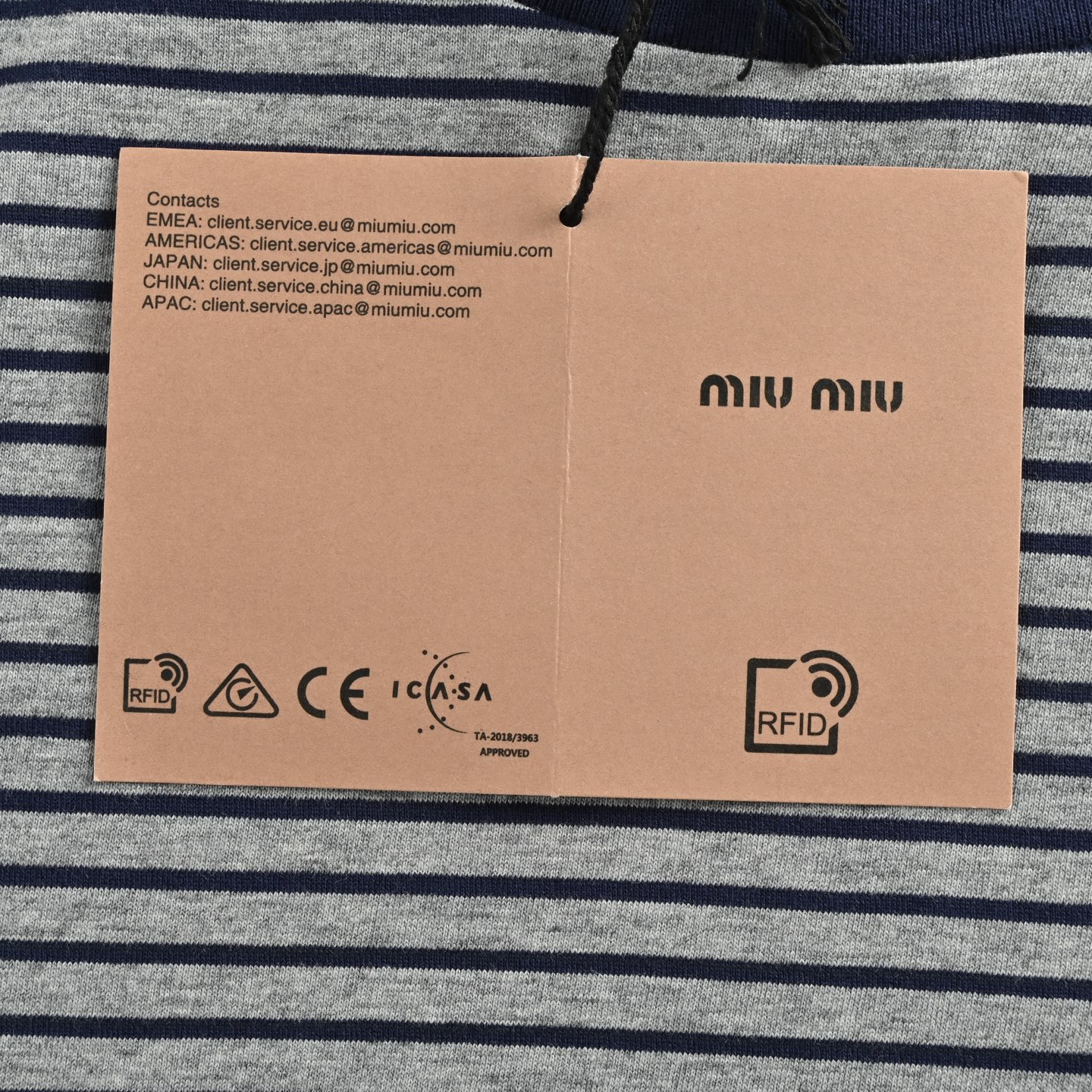 Miu Miu/缪缪 灰条纹长袖T恤-莆田鞋,莆田鞋货源,高仿鞋,高仿鞋货源,安福档口,莆田高仿鞋,莆田鞋批发,高仿鞋批发,莆田高仿运动鞋,高仿运动鞋,莆田运动鞋 Miu Miu/缪缪 灰条纹长袖T恤