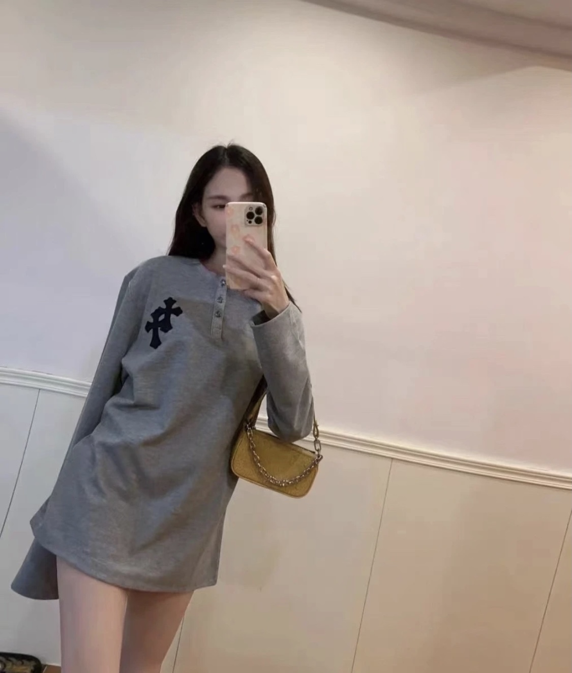 Chrome Hearts/克罗心 25Fw 十字皮标华夫格长袖上身效果#