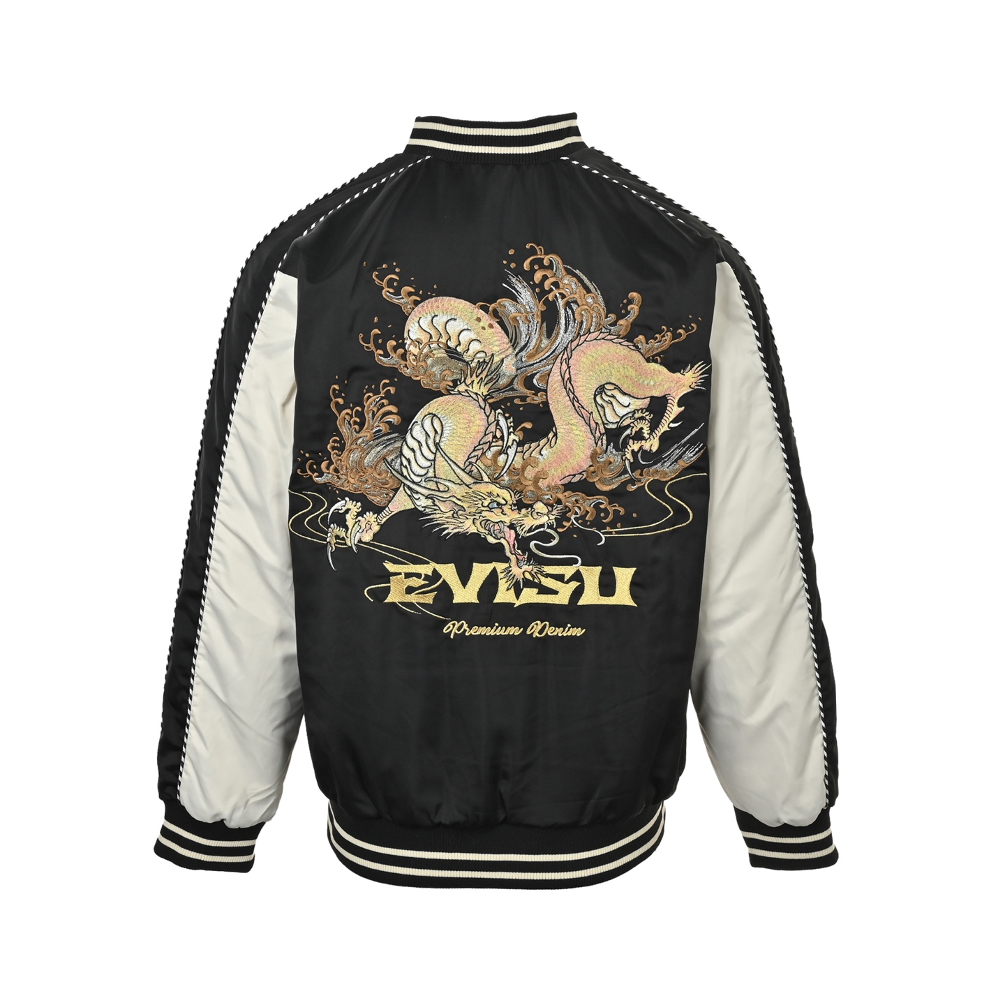 Evisu/福神 刺绣金龙棒球棉服外套 夹克外套前幅海鸥标志刺绣