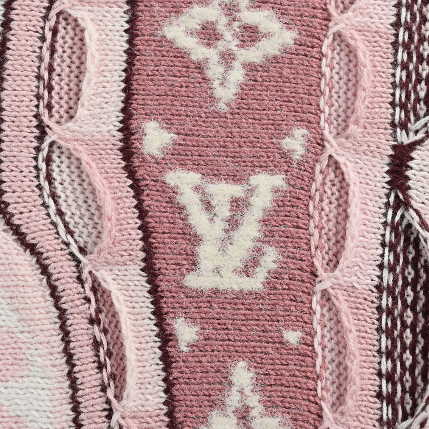 Louis Vuitton/路易威登 粉拼半拉链不规则提花针织毛衣