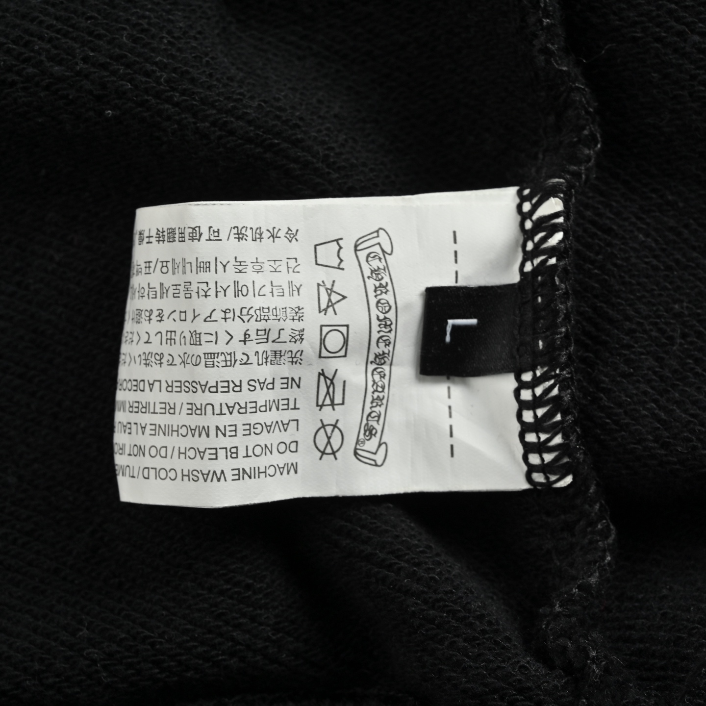 Chrome Hearts/克罗心 十字架标识贴布刺绣水洗烧花连帽卫衣 水洗黑 水洗白