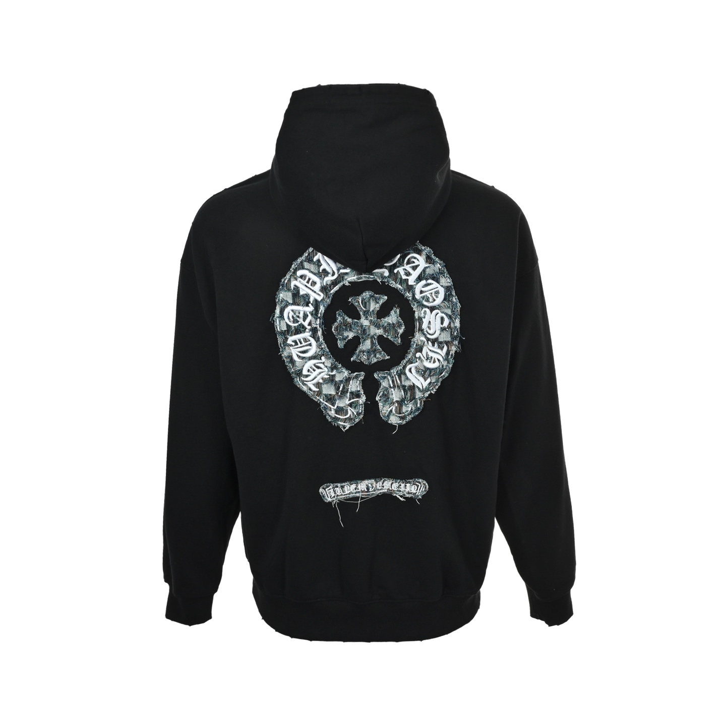 Chrome Hearts/克罗心 马蹄标识贴布刺绣水洗烧花连帽卫衣 水洗黑 水洗白