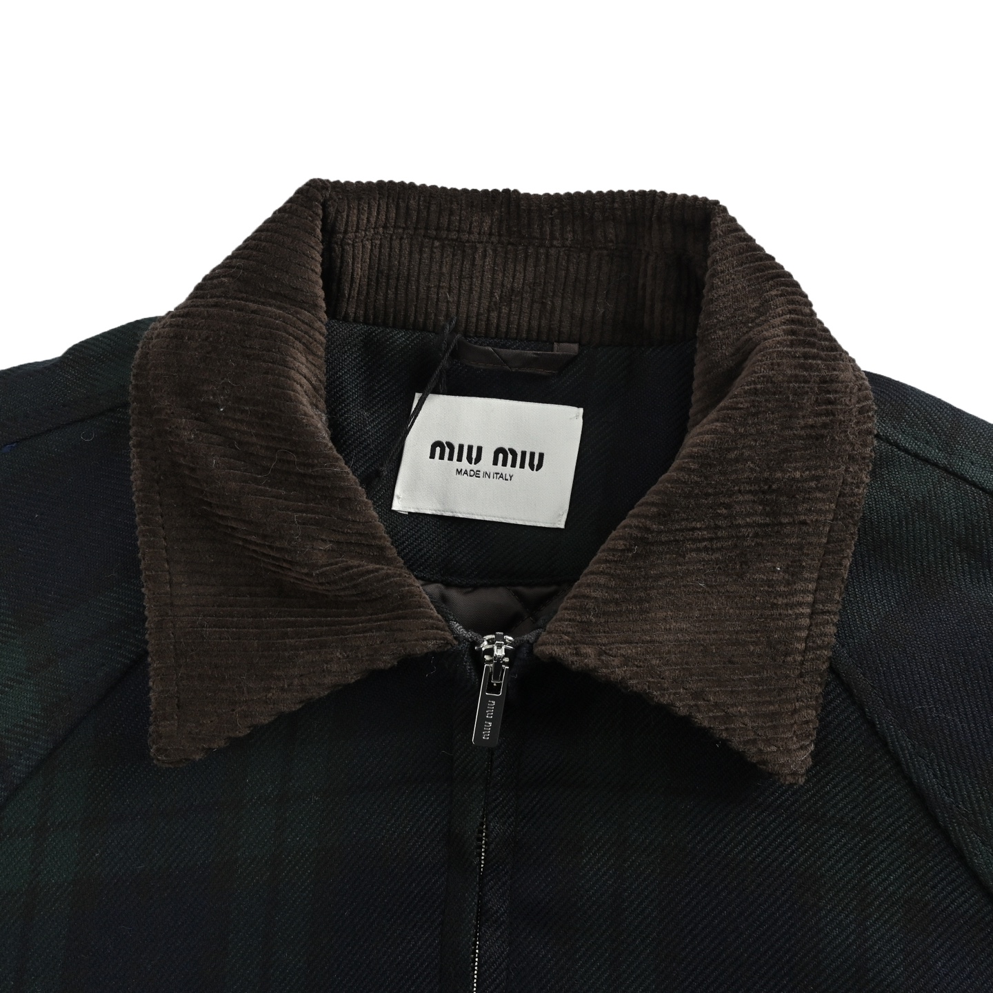 Miu Miu 25Fw Miu小标暗绿格纹棉服外套