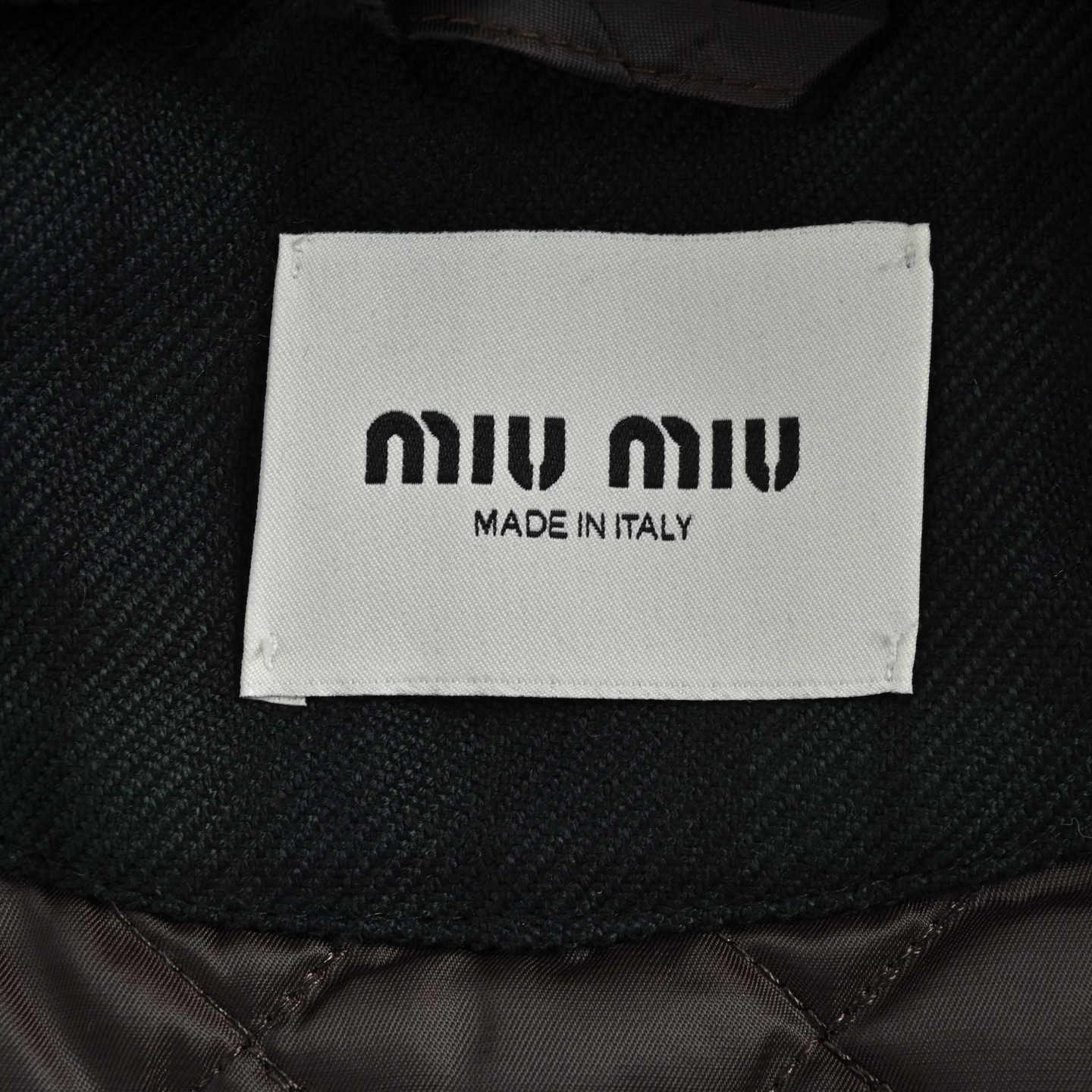 Miu Miu 25Fw Miu小标暗绿格纹棉服外套