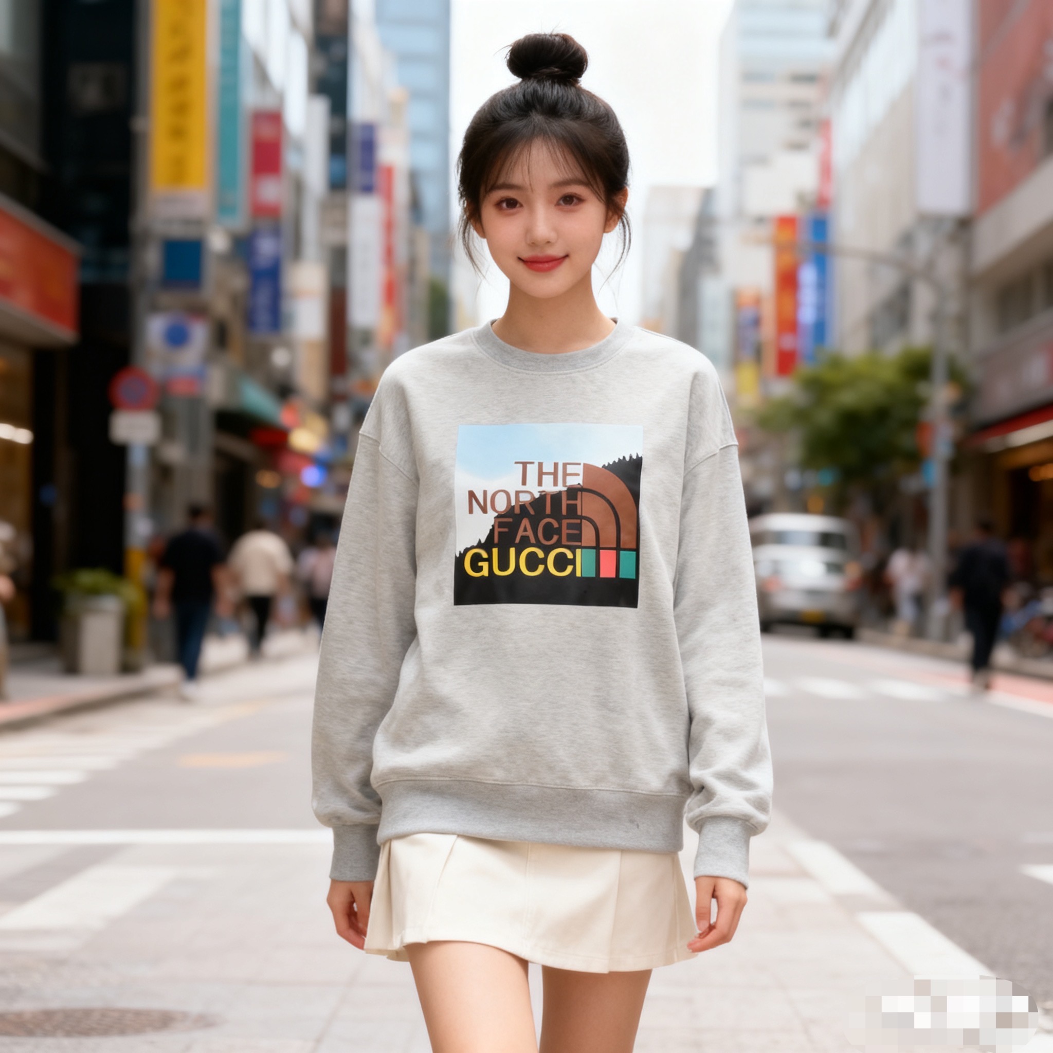 #Gucci & The North Face 联名款森林印花圆领卫衣上身效果