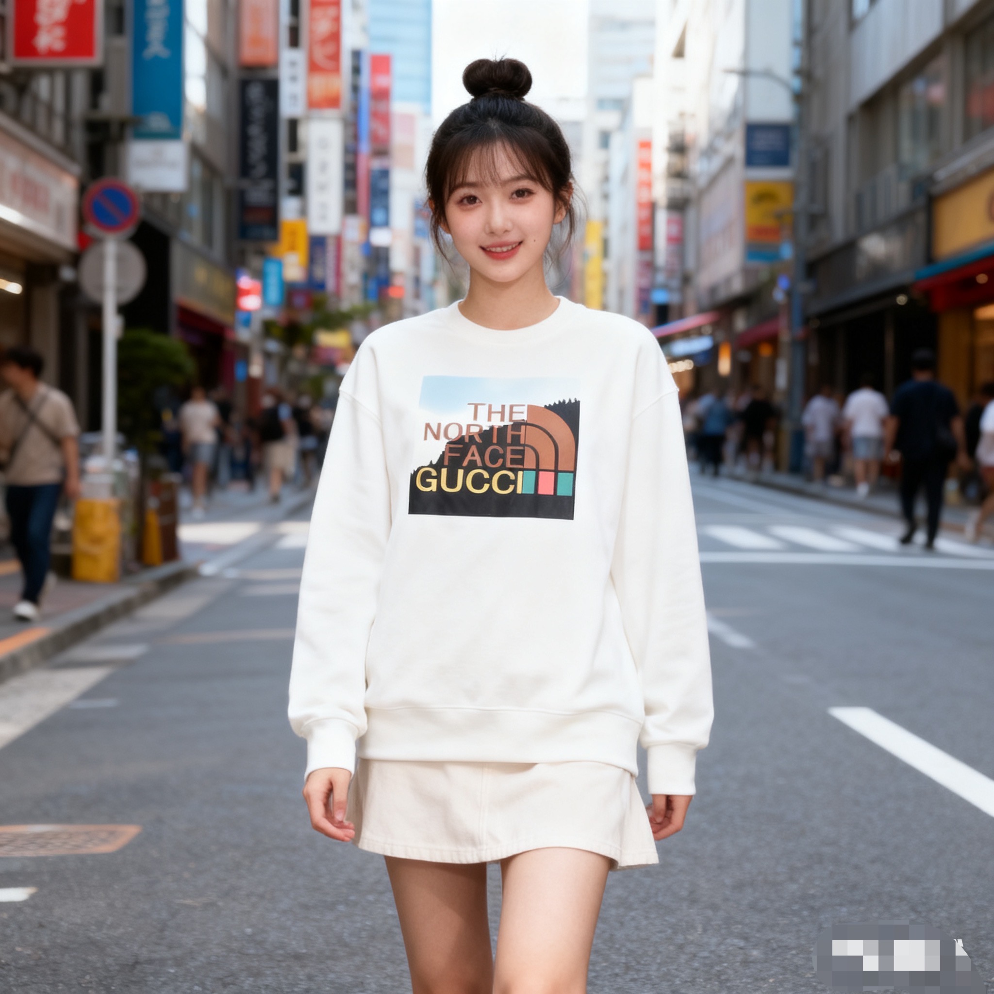 #Gucci & The North Face 联名款森林印花圆领卫衣上身效果