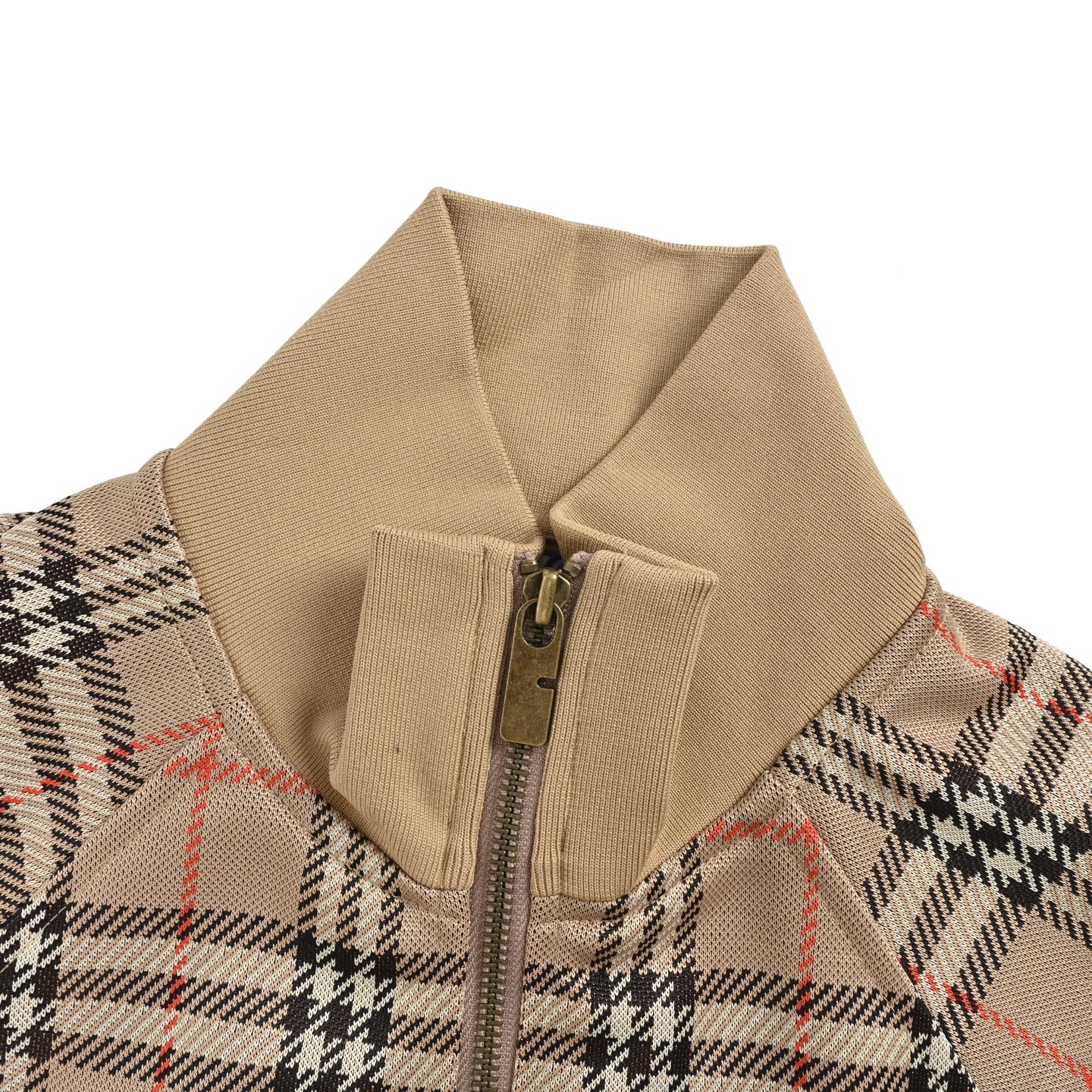 Burberry/巴宝莉 斜纹格纹羊毛混纺拉链针织外套