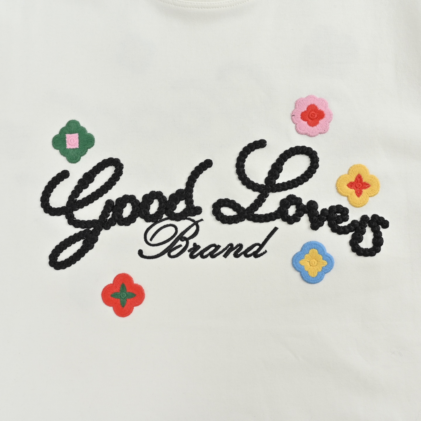 GOOD BRAND 立体小花刺绣长袖T恤 黑色 白色
