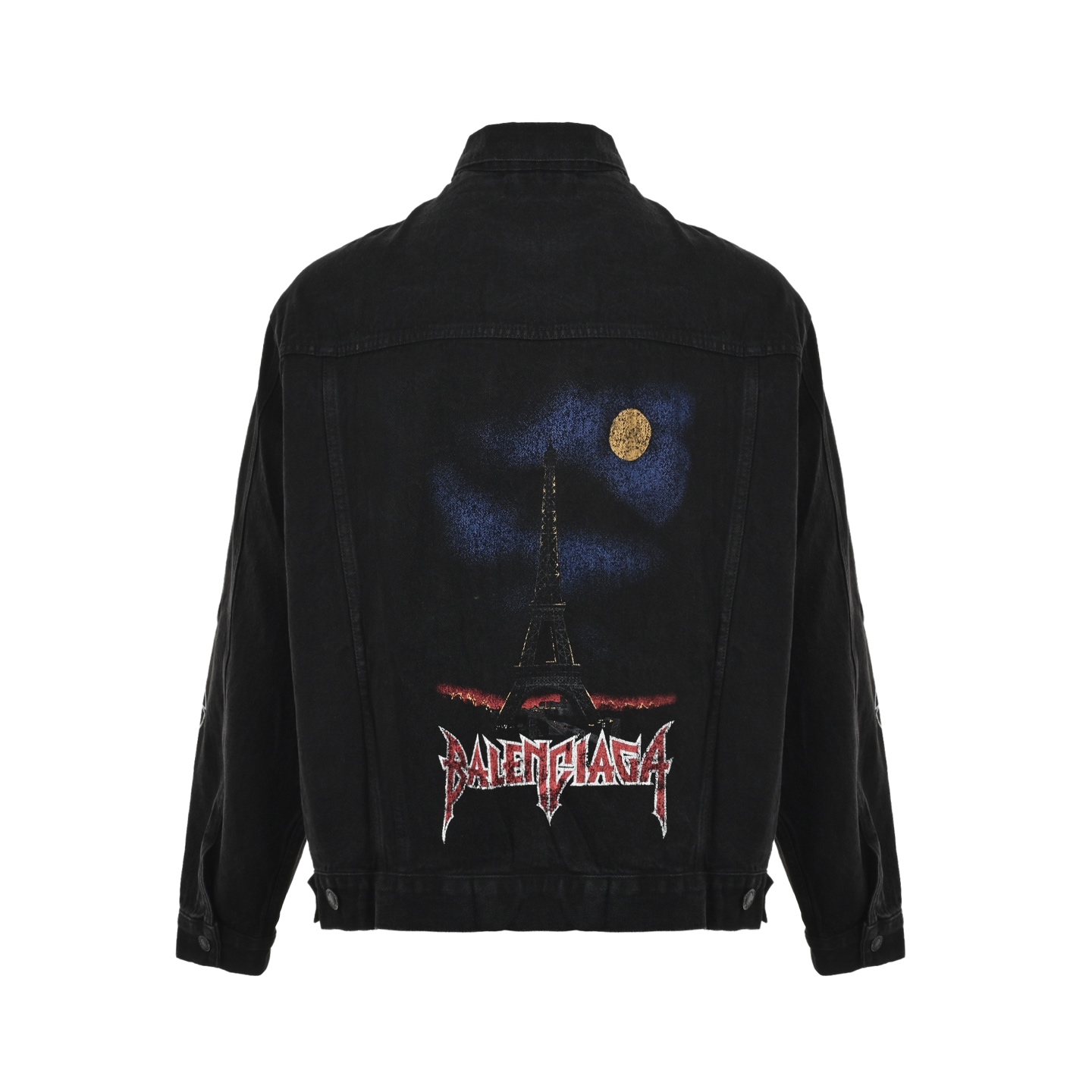 Balenciaga/巴黎世家 水洗梵文铁塔牛仔外套 水洗梵文哥特字体埃菲尔铁塔加厚牛仔外套