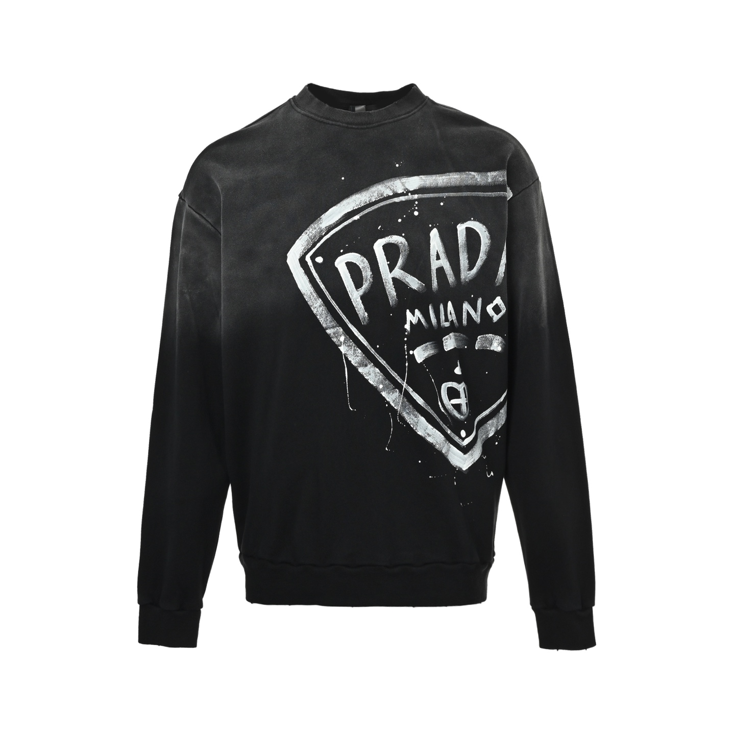 Prada/普拉达 水洗手绘字母字母圆领卫衣 定制高克重