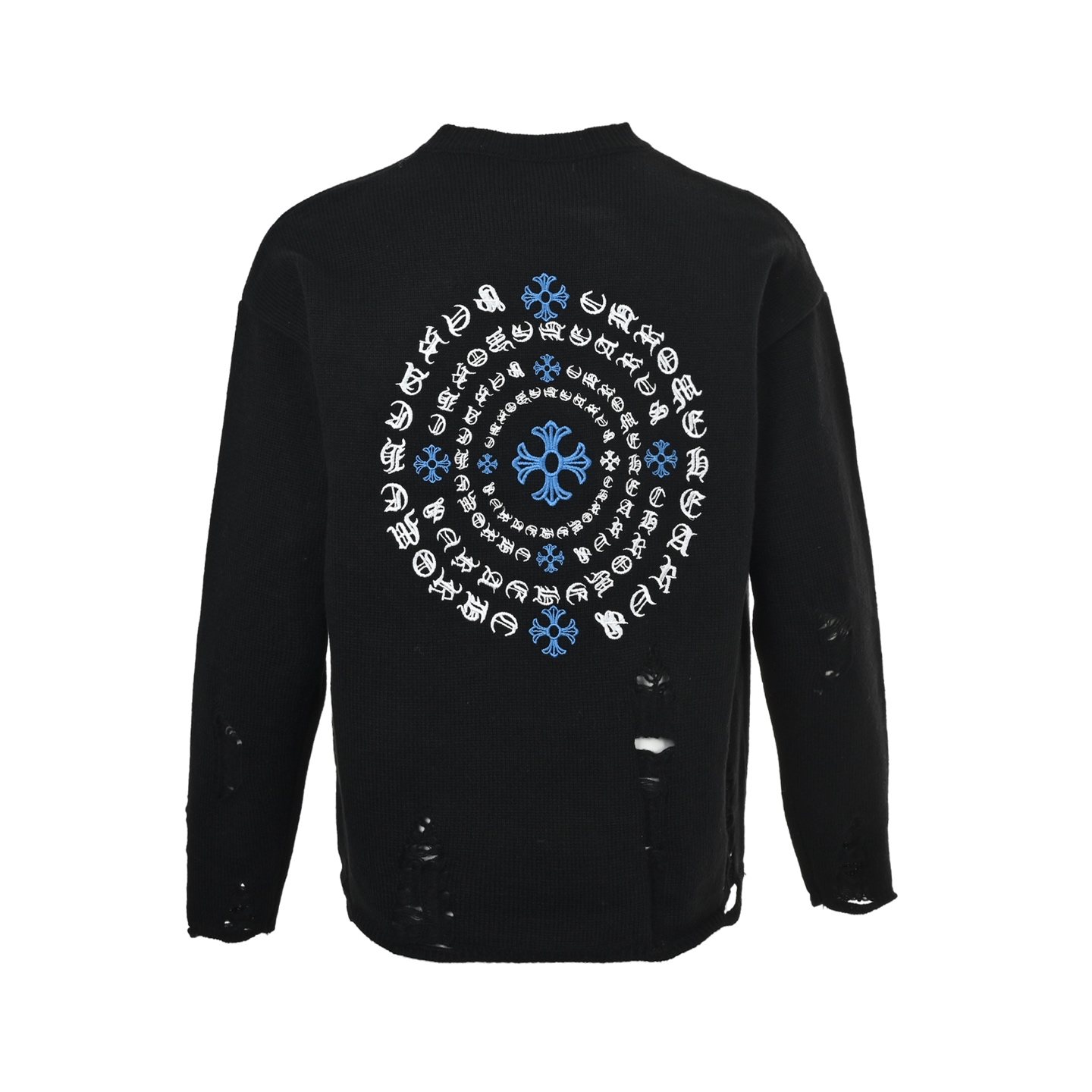 Chrome Hearts/克罗心 刺绣圆盘梵文十字架破洞毛衣