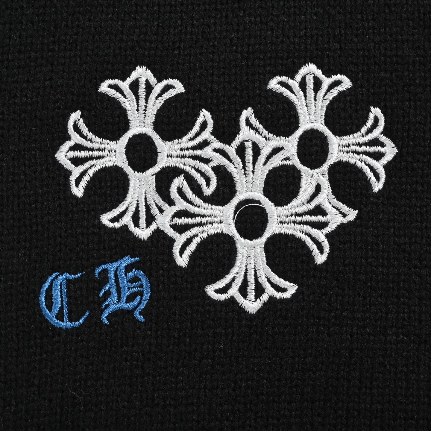 Chrome Hearts/克罗心 刺绣圆盘梵文十字架破洞毛衣