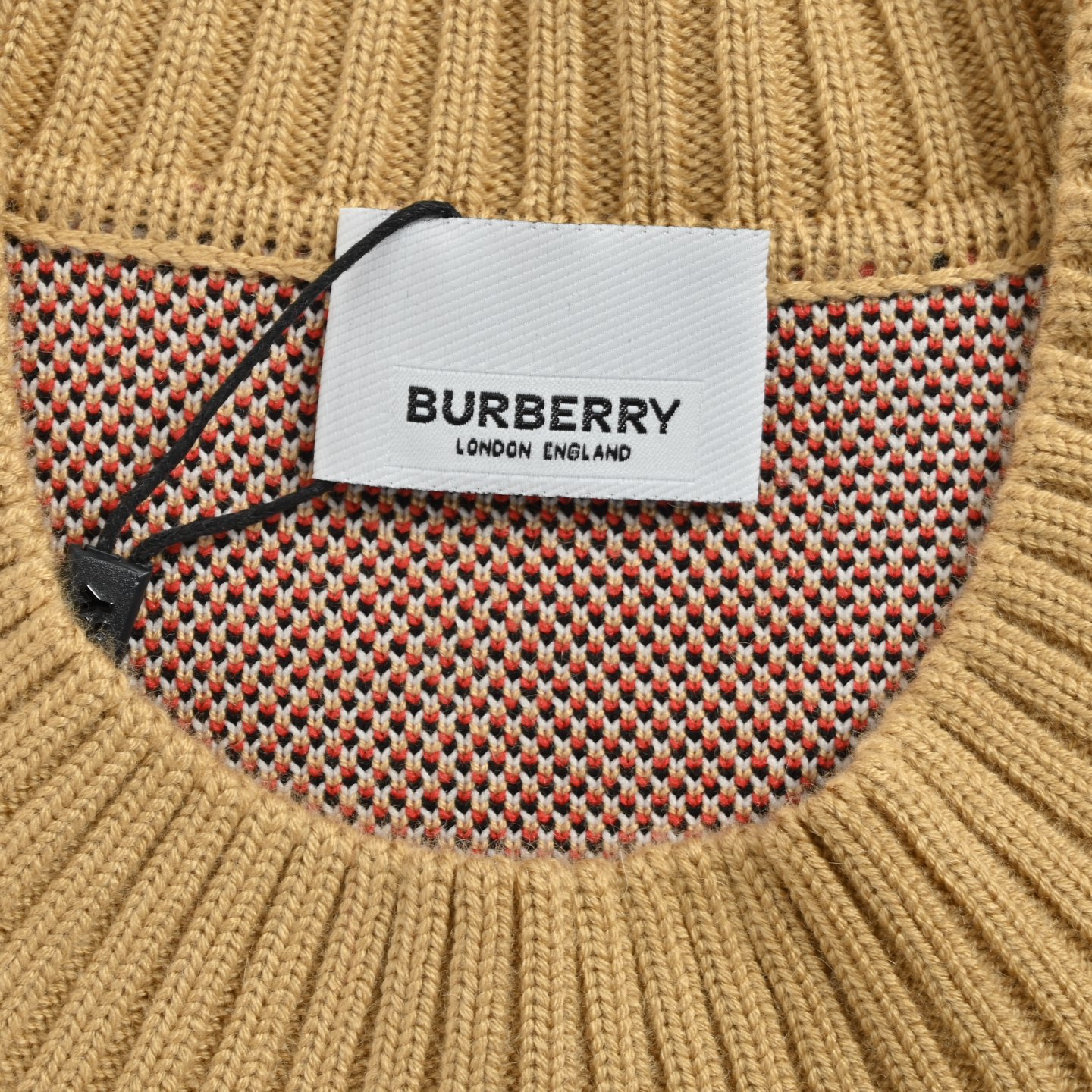 Burberry/巴宝莉 格纹拼条条纹针织毛衣 卡其