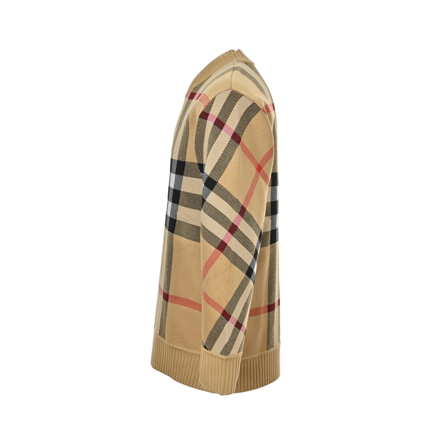 Burberry/巴宝莉 格纹拼条条纹针织毛衣 卡其