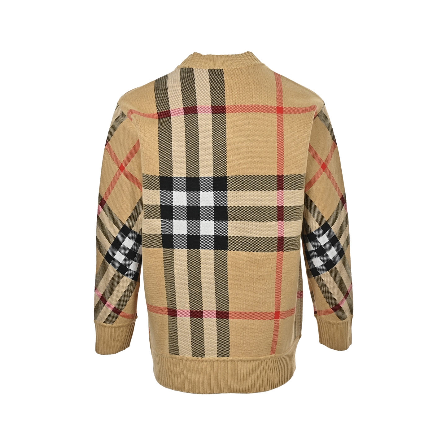 Burberry/巴宝莉 格纹拼条条纹针织毛衣 卡其