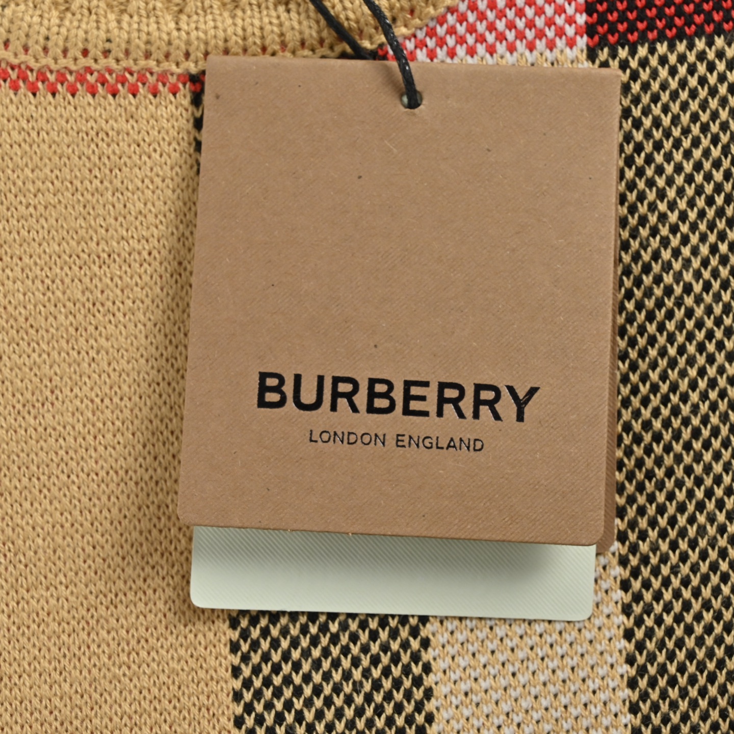 Burberry/巴宝莉 格纹拼条条纹针织毛衣 卡其