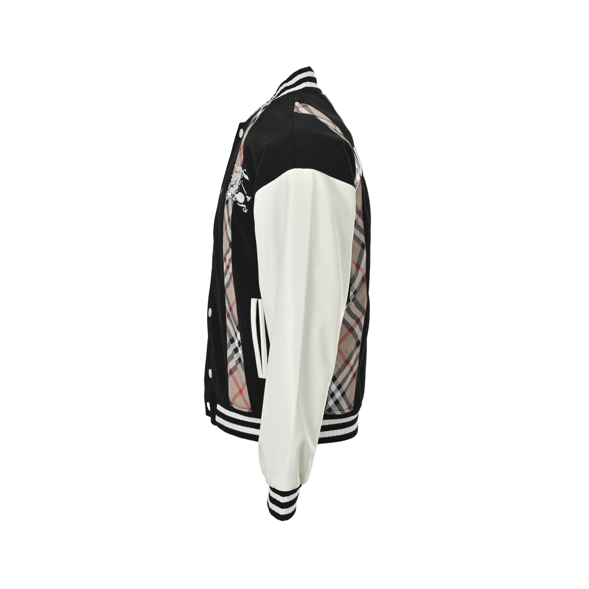 Burberry/巴宝莉 格纹战马刺绣拼接棒球服夹克外套