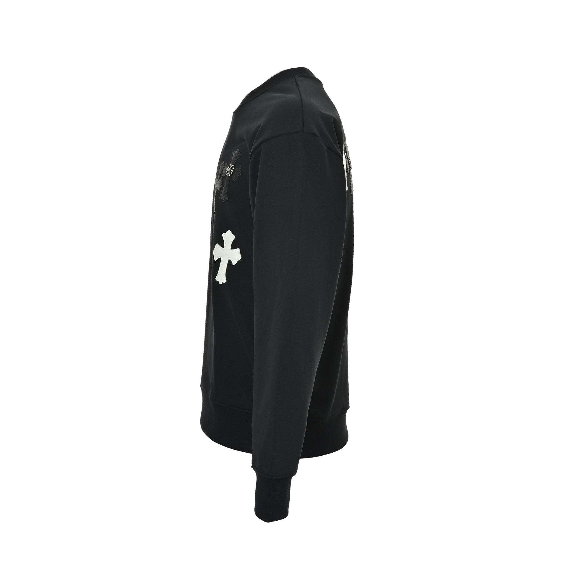 Chrome Hearts/克罗心 25Fw 皮标十字架圆领卫衣 白色/黑色