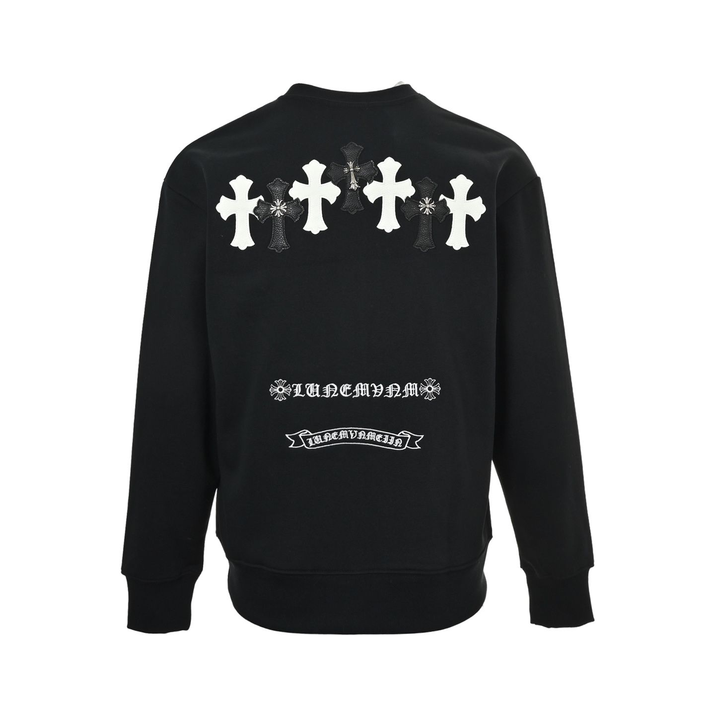 Chrome Hearts/克罗心 25Fw 皮标十字架圆领卫衣 白色/黑色
