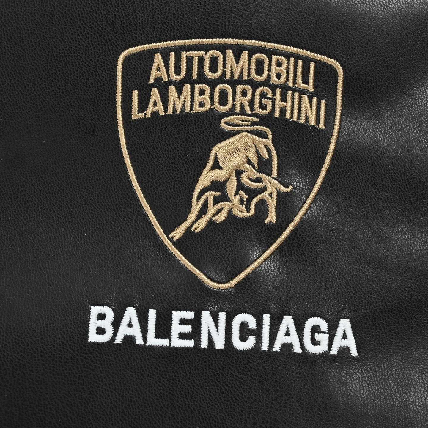 Balenciaga/巴黎世家 兰博基尼联名刺绣棒球飞行皮夹克黑色