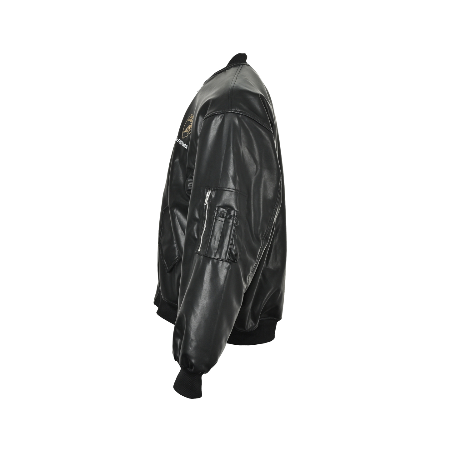 Balenciaga/巴黎世家 兰博基尼联名刺绣棒球飞行皮夹克黑色