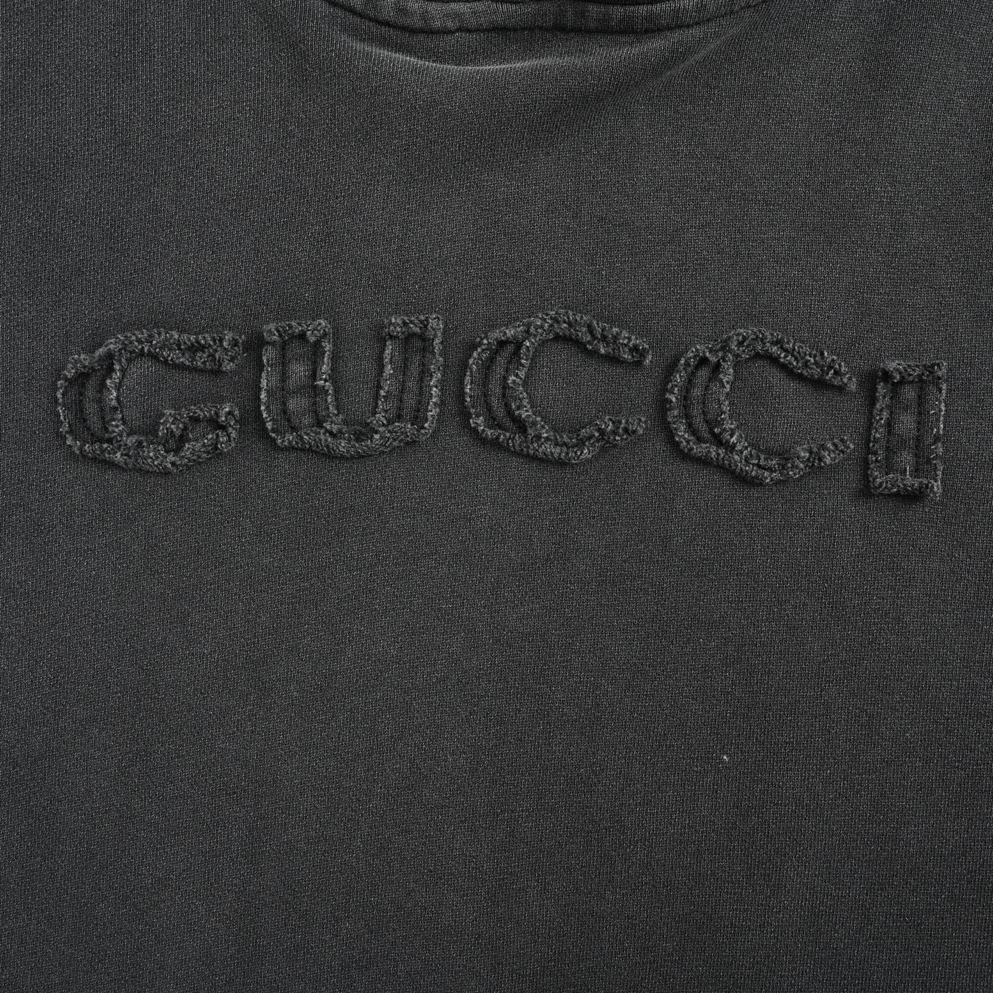 Gucci/古驰 贴布字母水洗做旧怨灵卫衣 洗水黑