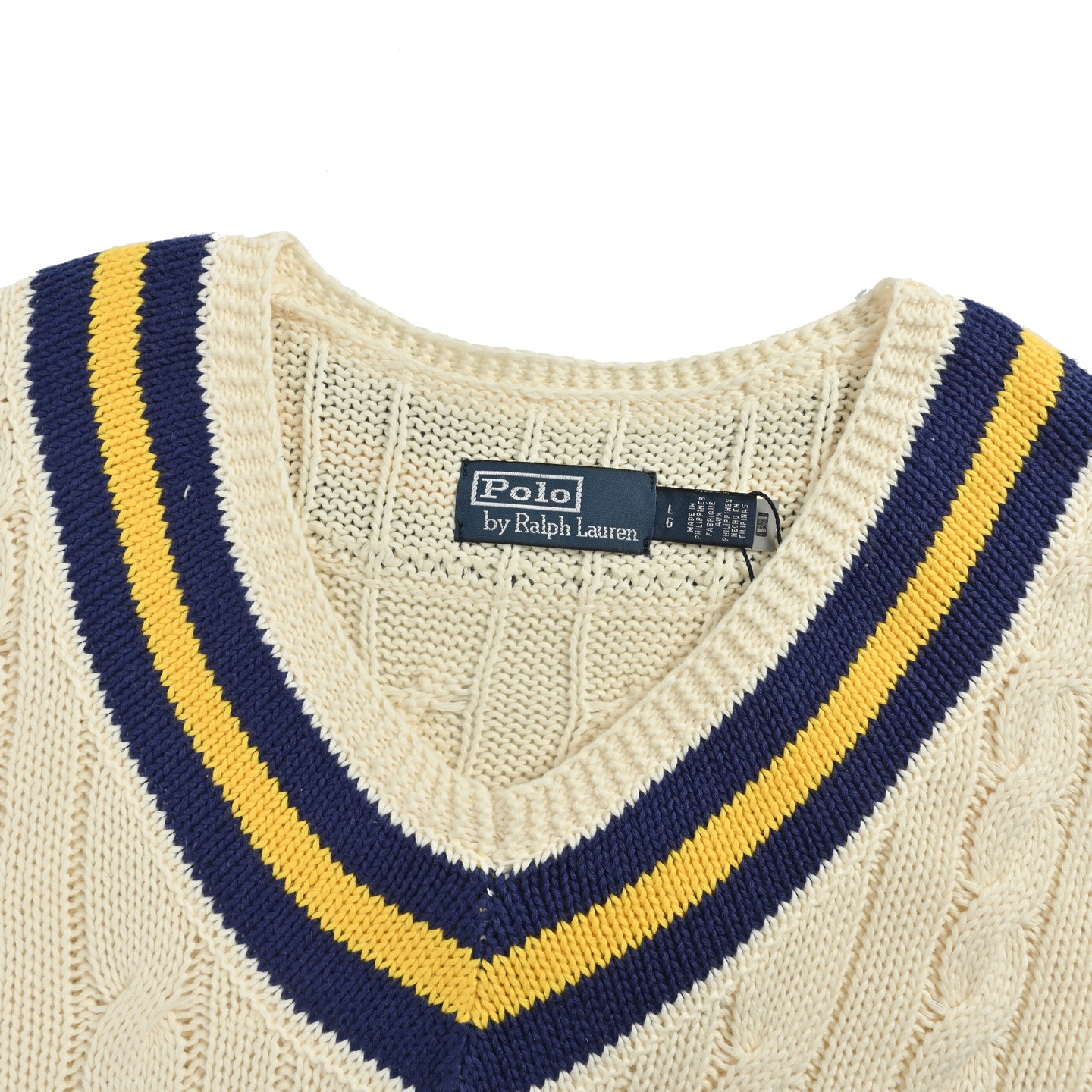 RALPH LAUREN/拉夫劳伦 网球绞花V领编织毛衣