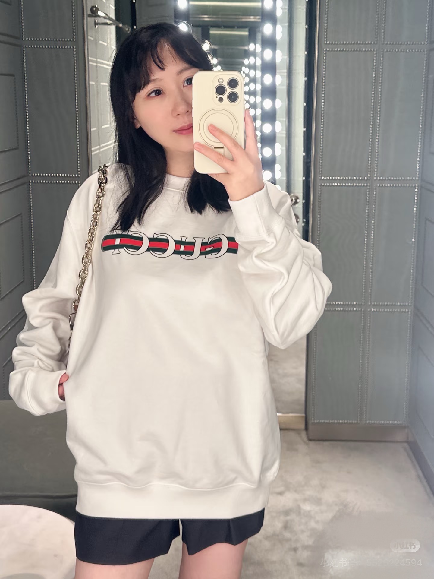 #Gucci/古驰 25Fw 腰带印花圆领卫衣上身效果