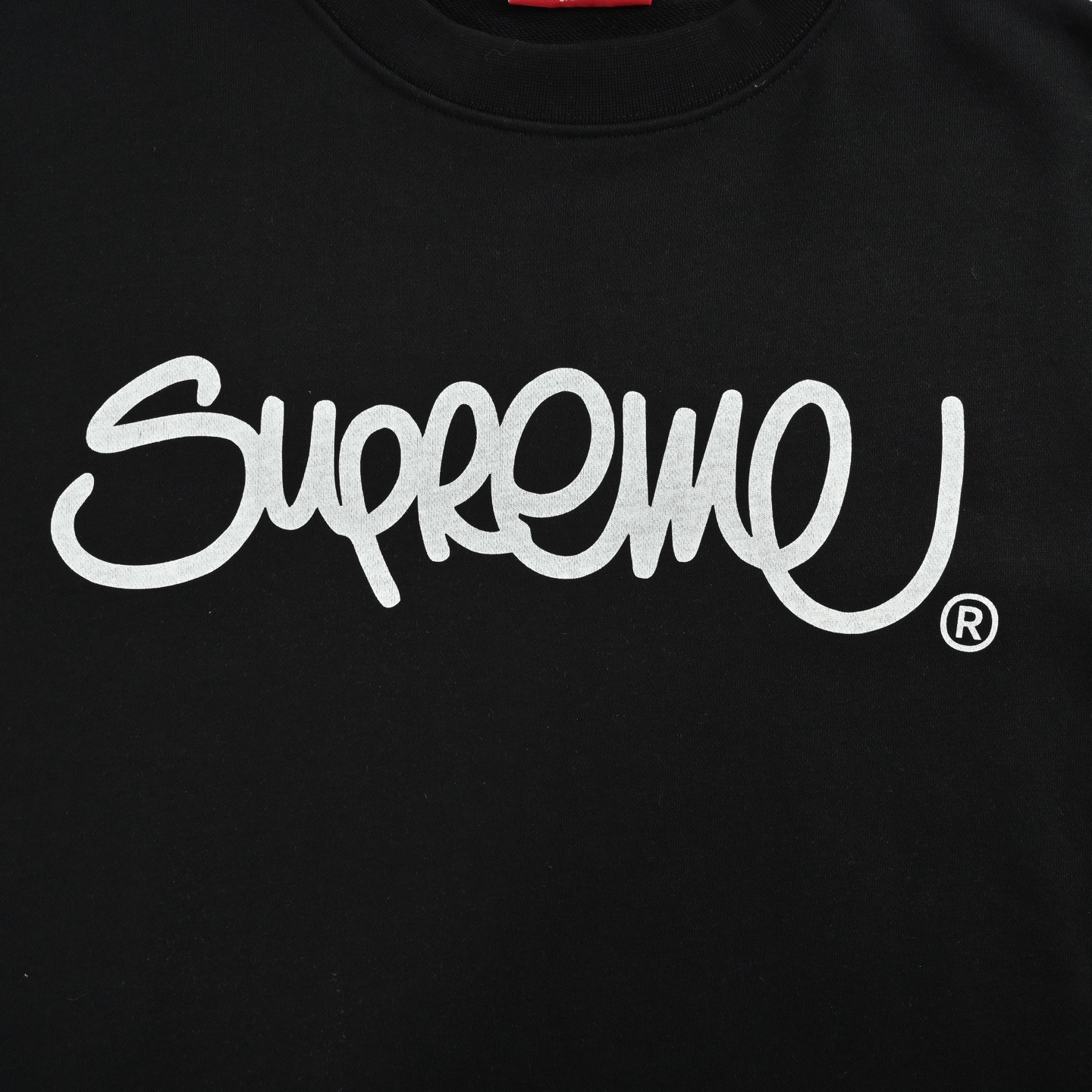 Supreme Handstyle Tee 线条草写字母涂鸦圆领卫衣 黑色