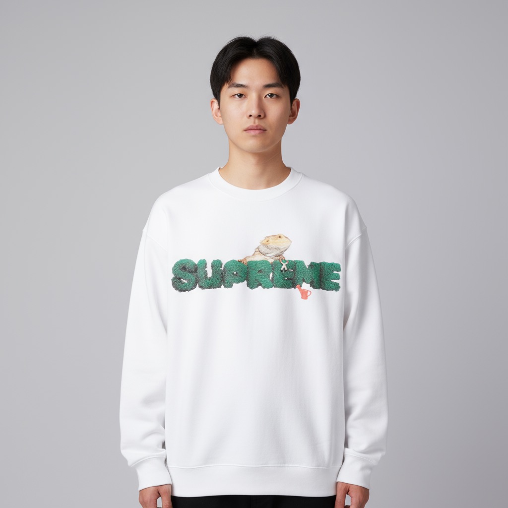 #Supreme Lizard Tee 蜥蜴图案logo圆领卫衣上身效果