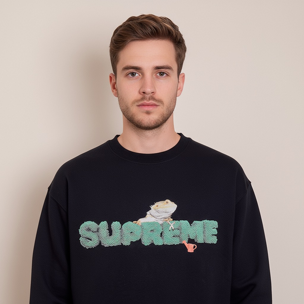 #Supreme Lizard Tee 蜥蜴图案logo圆领卫衣上身效果