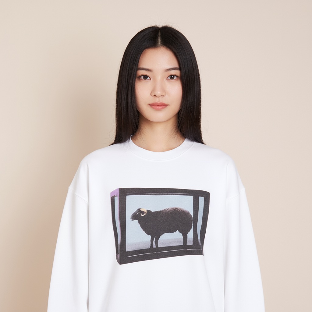 #Supreme 绵羊图案印花圆领卫衣上身效果